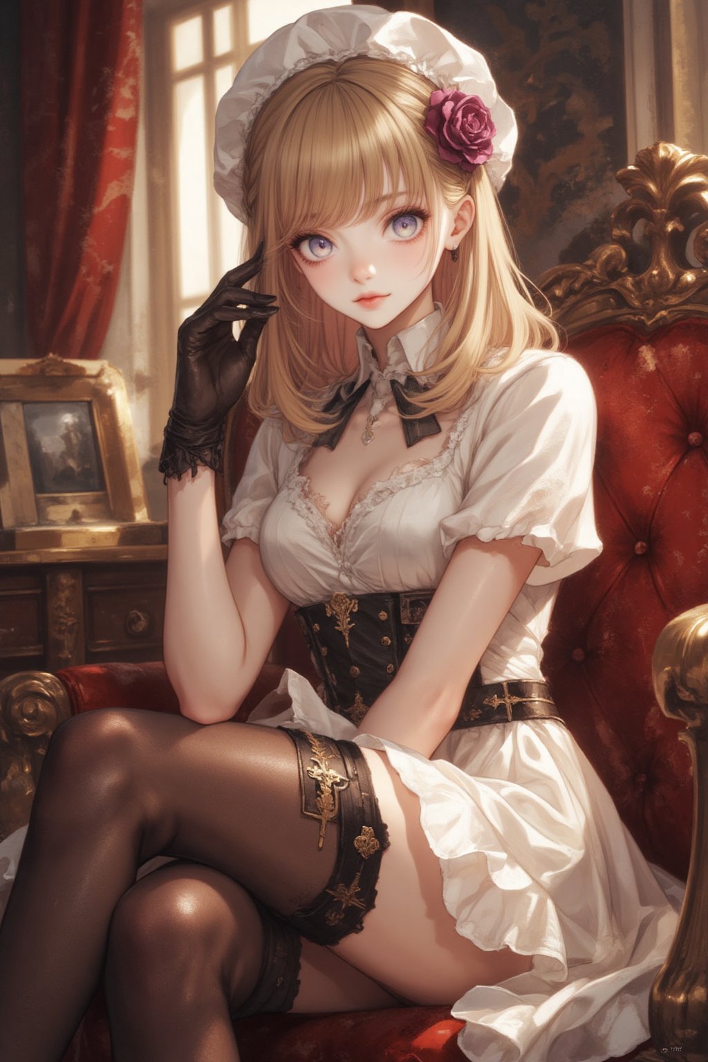 A captivating portrait of a young woman,  framed by a warm,  golden light. She sits confidently by Snail on Tensor.Art