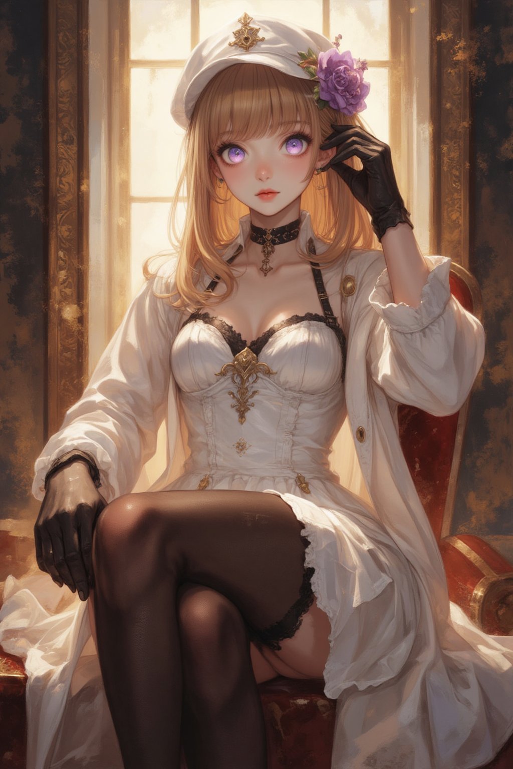 A captivating portrait of a young woman,  framed by a warm,  golden light. She sits confidently by Snail on Tensor.Art