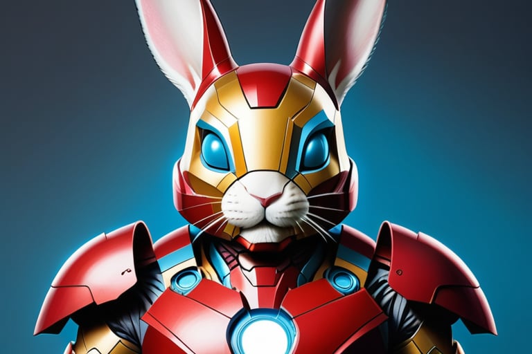 Anthropomorphic rabbit dressed as iron man