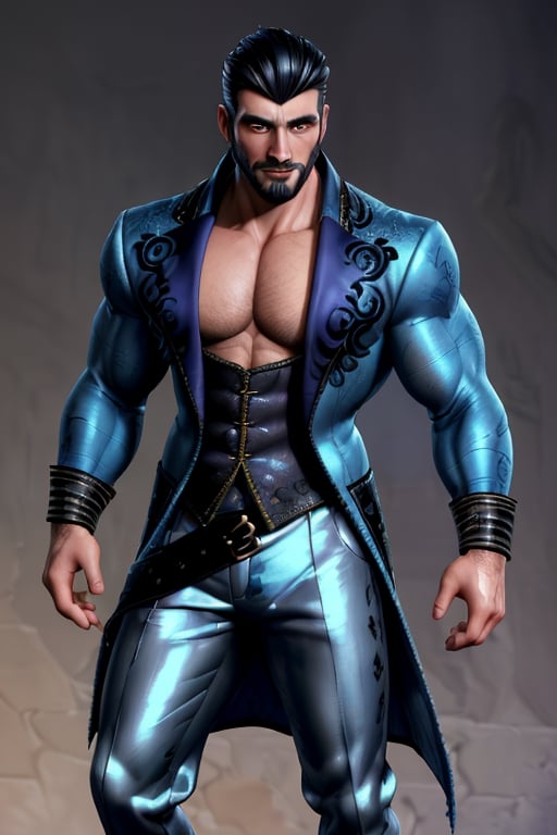 handsome Latino male, emperor of skarland, ((detalied face)), ((detalied eyes)), painting, Intricate, Sharp focus, dramatic, portrait, elegant suite pants, elegant jacket, muscular, short beard, elegant pose, royal palace hall background, professional,1boy