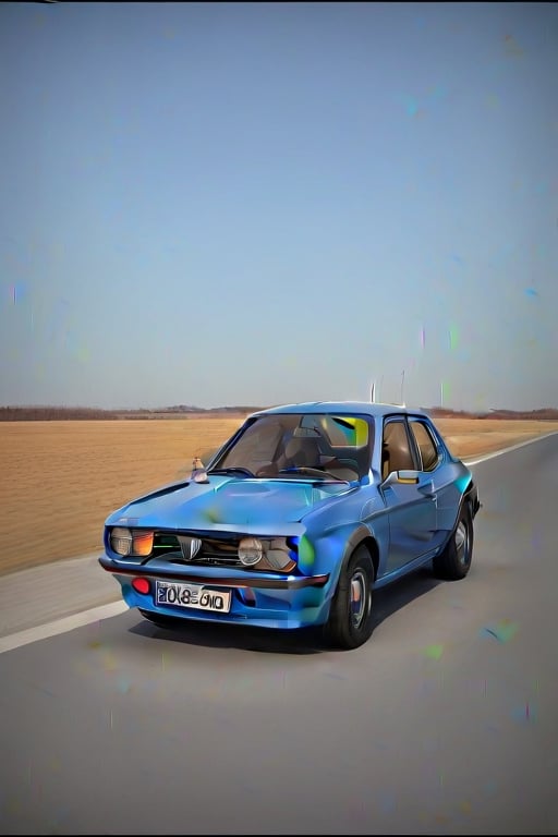 modern design for dacia 1310. front-left view. realistic. on road background