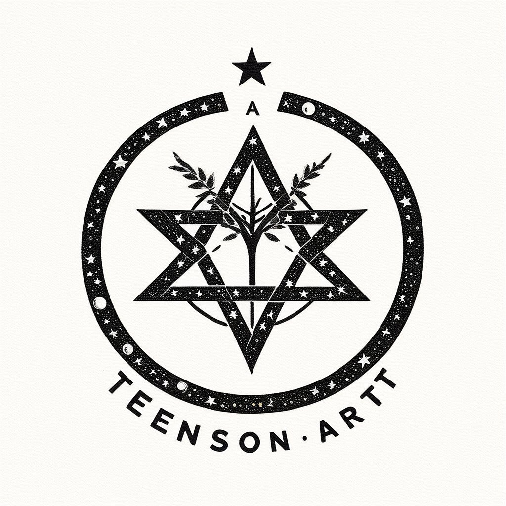 logo_emblem,Helvetica Bold_text:Tensor Art,a pentagram,peace symbol,leaf print