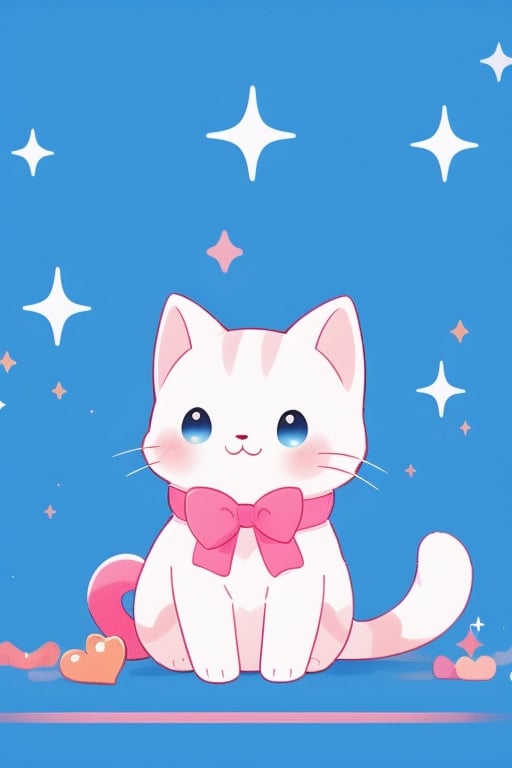 solo, blush, blue eyes, simple background, sitting, artist name, no humans, sparkle, :3, animal, blue background, cat, animal focus,cat,masterpiece