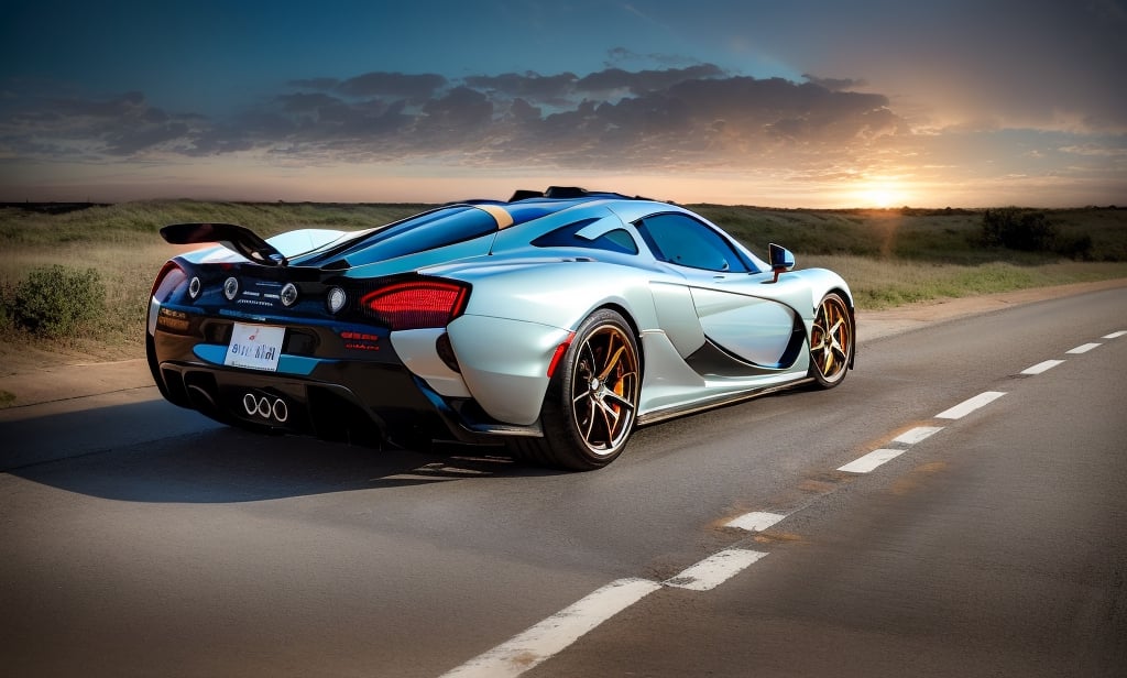 Amidst the endless expanse of a desolate highway, a solitary hyper-realistic figure faithfully navigates the shimmering contours of a maze-like McLaren P1 GT. Colorful, ephemeral, and entrancing geometric Abstract & Conceptual patterns devour the asphalt, seamlessly merging into the nebulous landscape around them. As the sun sets, the Psychedelic sky ignites in a fiery blaze of oranges and purples reflecting off the bilious Craft Art Déco livery of the vehicle.In the grips of this electrifying spectacle, the equilibrized driver demonstrates an inexplicable kinship with the machine, escalating their symbiotic union iridescently within the elusive confines of the Futuristic & Sci-Fi Conceptual highway, oblivious to the phantasmic detritus of time surviving only within the artistic realms of Abstract & Conceptual expression.