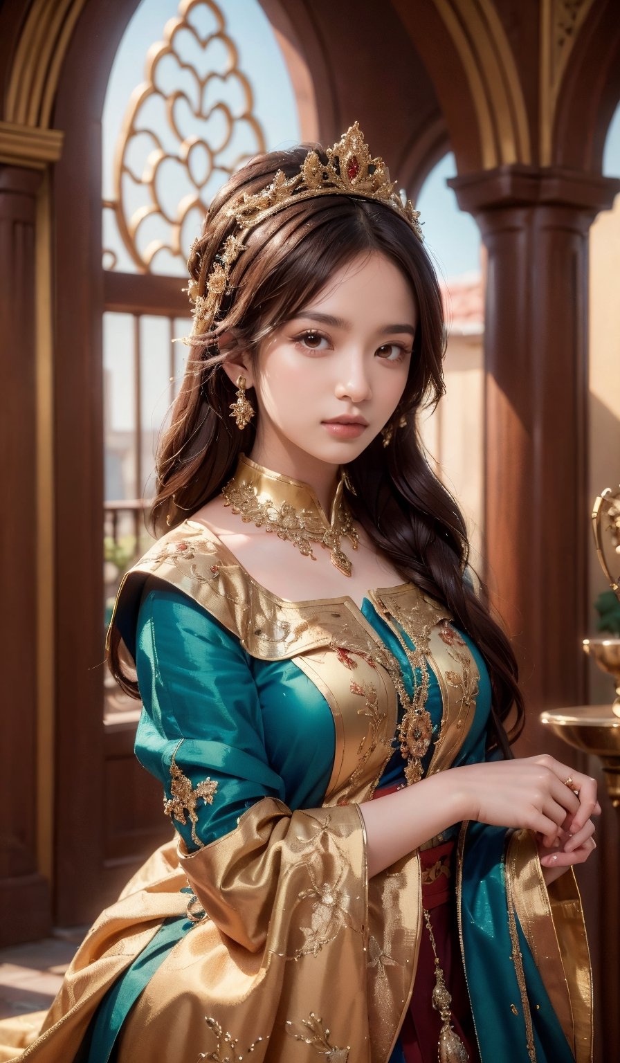 A Byzantine style girl in monastery. (masterpiece, top quality, best quality, official art, beautiful and aesthetic:1.2), (1girl:1.4), portrait, extreme detailed, highest detailed, simple background, 16k, high resolution, perfect dynamic composition, bokeh, (sharp focus:1.2), super wide angle, high angle, high color contrast, medium shot, depth of field, blurry background,,itacstl,3g3Kl0st3rXL