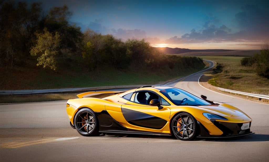 Amidst the endless expanse of a desolate highway, a solitary hyper-realistic figure faithfully navigates the shimmering contours of a maze-like McLaren P1 GT. Colorful, ephemeral, and entrancing geometric Abstract & Conceptual patterns devour the asphalt, seamlessly merging into the nebulous landscape around them. As the sun sets, the Psychedelic sky ignites in a fiery blaze of oranges and purples reflecting off the bilious Craft Art Déco livery of the vehicle.In the grips of this electrifying spectacle, the equilibrized driver demonstrates an inexplicable kinship with the machine, escalating their symbiotic union iridescently within the elusive confines of the Futuristic & Sci-Fi Conceptual highway, oblivious to the phantasmic detritus of time surviving only within the artistic realms of Abstract & Conceptual expression.