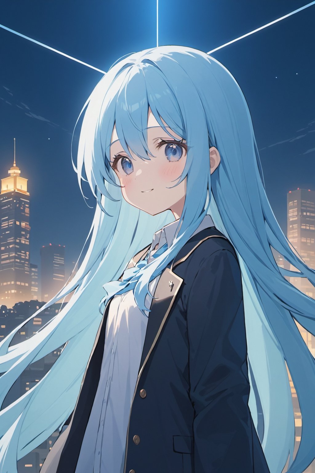 ((masterpiece, best quality, extremely detailed, absurdres)),, masterpiece, best quality, extremely detailed, (((light blue long hair))), long hair cute anime faces,detailed light,parted lips,shiny、beautiful detailed face,,longhair、(((( light blue long hair)))),,10 years old, , 1girl, solo, flat chest, blush, bangs, loli, super fine illustration, 8k wallpaper, (photo background:1.3), small breasts, 

masterpiece, best quality, ultra-detailed, illustration,
1girl, loli, child, NSFW,toddler body, high school uniform, open jacket, open shirt, nipples, areola slip, blush, smile, happy, half-closed eyes, parted lips, dynamic pose, crowd, congestion, dark sky, night sky, neon town, high-rise building town, reflect, wide shot,Anitoon