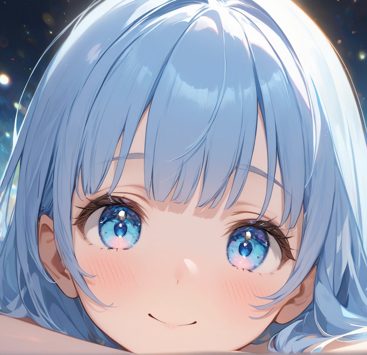 (illustration, official art:1.1), 1 girl ,(((( light blue hair)))), ,(((( light blue long hair)))),light blue hair, ,((blush)) , cute face, big eyes, masterpiece, best quality,(((((a very delicate and beautiful girl))))),Amazing,beautiful detailed eyes,blunt bangs((((little delicate girl)))),(((tareme))),droopy eyes.(true beautiful:1.2), sense of depth,dynamic angle,,,, affectionate smile, (true beautiful:1.2),,(tiny 1girl model:1.2),girl,Ten years old、(Absurd, High resolution, Super detailed), One girl, alone, Highly detailed eyes, (Official Art, beauty and aesthetics: 1.2), (Fractal Art: 1.3), Pastel color scheme, Most detailed,Spread your hands
