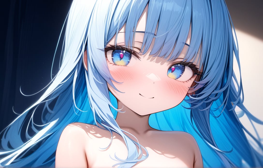 masterpiece, best quality, extremely detailed, (illustration, official art:1.1), 1 girl ,(((( light blue long hair)))), ,(((( light blue long hair)))),light blue hair, , long hair ((blush)) , cute face, , round eyes,big eyes, masterpiece, best quality,(((((a very delicate and beautiful girl))))),Amazing,beautiful detailed eyes,blunt bangs((((little delicate girl)))),tareme(true beautiful:1.2), sense of depth,dynamic angle,,,, affectionate smile, (true beautiful:1.2),,(tiny 1girl model:1.2),)(flat chest), masterpiece, best quality, ultra-detailed, 4K, 8K, best quality, beautiful, pretty , solo,  beautiful eyes, 
BREAK
hyperrealism, (photorealistic detail:1.2), incredible accuracy, lifelike textures, masterful technique, jaw-dropping precision, artistic dedication