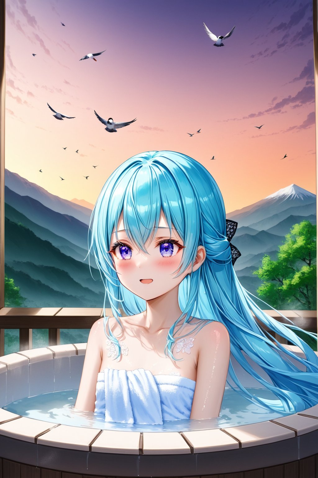 (((((((( llight blue gradation long hair)))),Intricate Iris Details,Meticulous Eyelash Details,Dazzling Light, Warm lighting,Bright light,Romantic light,(tiny 1girl model),)(flat chest),, long hair ,masterpiece, best quality,(((((a very delicate and beautiful girl))))),A spectacular daytime mountain view in the background、There is a woman soaking in the open-air bath.。She wrapped a towel around her body、He has a comfortable expression on his face.。There is silence all around。Amidst the beauty of nature and the warmth of hot springs、She is a mountain々Relaxing while enjoying the view。Enjoy a moment in the open-air bath that has become part of the scenery.、It's a special time of healing for her.。(((nature、outsides,Panorama,Bird’s-eye view))),embarrassed,shylong hair)))),,(tiny 1girl model),)(flat chest),, long hair ,masterpiece, best quality,(((((a very delicate and beautiful girl))))),A spectacular daytime mountain view in the background、There is a woman soaking in the open-air bath.。She wrapped a towel around her body、He has a comfortable expression on his face.。There is silence all around。Amidst the beauty of nature and the warmth of hot springs、She is a mountain々Relaxing while enjoying the view。Enjoy a moment in the open-air bath that has become part of the scenery.、It's a special time of healing for her.。(((nature、outsides,Panorama,Bird’s-eye view)))
,embarrassed,shy