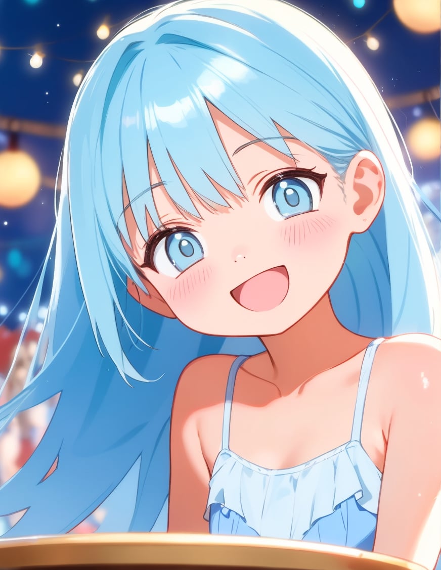 masterpiece, best quality, extremely detailed, (illustration, official art:1.1),adorable face、 1 girl ,(((( light blue long hair)))),pale blue hair,, long hair ((blush)) , cute face, big eyes, masterpiece, best quality,(((((a very delicate and beautiful girl))))),Amazing,beautiful detailed eyes,blunt bangs((((little delicate girl)))),tareme(true beautiful:1.2), sense of depth,dynamic angle,,,, affectionate smile, (true beautiful:1.2),,(tiny 1girl model:1.2),)(flat chest)、(8k, RAW photo, best quality, masterpiece, highres, absurdres, ultra detailed: 1.3), (Photography, realistic, photo-realistic: 1.4), (beautiful natural lighting,  beautiful detailed glow: 1.4),

BREAK 1 beautiful girl, (Cute: 1.5), (Chibi: 0.5), (kawaii: 2), (change: 2), , (Solo: 1.65), BREAK, (flat chest), Clear skin, , (, long eyelashes, Double eyelids: 1.4), Shiny skin, BREAK, , (curious look, blush: 1.45), ((((head tilt:1.2)))),(embarrassed),

BREAK

, (,cute blue cakes are placed on the table in front of the girl.)),
, (cowboy shot, ), (best quality, masterpiece, ultra high res), (smile:1.3), 1girl, happy birthday,her gaze full of genuine joy, party decorations in the background, sound of laughter and merriment filling the air, her figure framed by the festive atmosphere, a radiant smile that lights up her face, hint of joy and excitement in her stance, her eyes sparkling with happiness, the flowers in her hands a pop of color against her meid style, atmosphere of pure celebration and joy, her figure standing out amidst the celebration, the focus of everyone's well-wishes and blessings, an image of pure jubilation and celebration, a picture of the joyous side of life, welcoming the festive spirit with open arms, her radiance matching the cheerful atmosphere, her happy demeanor contagious, a beautiful moment of joy and celebration,
