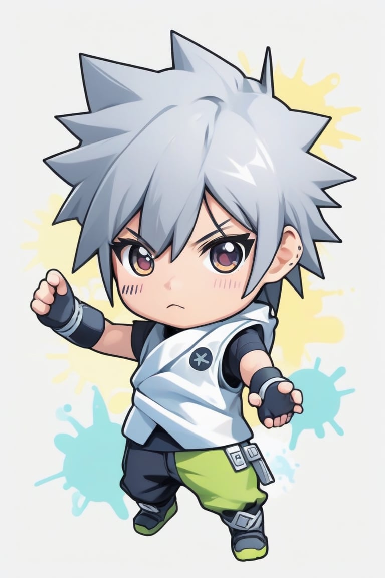 Colorful, flat vector, white background , (((chibi))), pastel-color, creative, Shuriken, Hatake Kakashi,ct-niji2