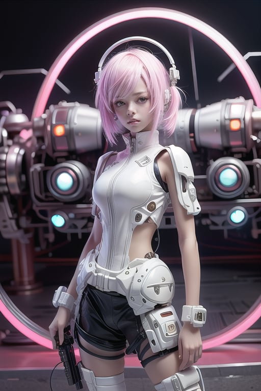 Here is the SD prompt:

High-resolution masterpiece of a futuristic cityscape at dusk. In the foreground, ((One android girl)), Mecha Sailor Soldier, crouches in combat stance, her slender body clad in an extremely detailed mecha suit with brighten parts. Her sharp eyes gleam behind cool-smirking visage and short ponytail, as she wears a combat helmet, night vision goggles, tactical belt, combat boots, and vest. The camera captures her in sharp focus from a cinematic angle, showcasing the intricate details of her suit's design. The cityscape glows with radiosity and photon mapping, while automatic white balance ensures accurate color representation. Future urban landscape sprawls behind her, bathed in the soft glow of neon lights.