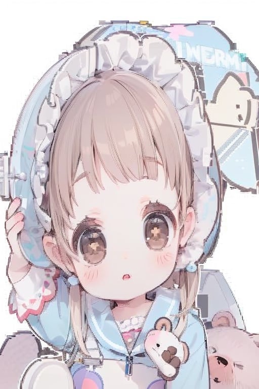 3DMM, chibi, mecha body, figma, figure, 2 year old girl, cute, short brown hair with two pigtails, brown eyes, has bear pajamas, perfect, chibi,chibi