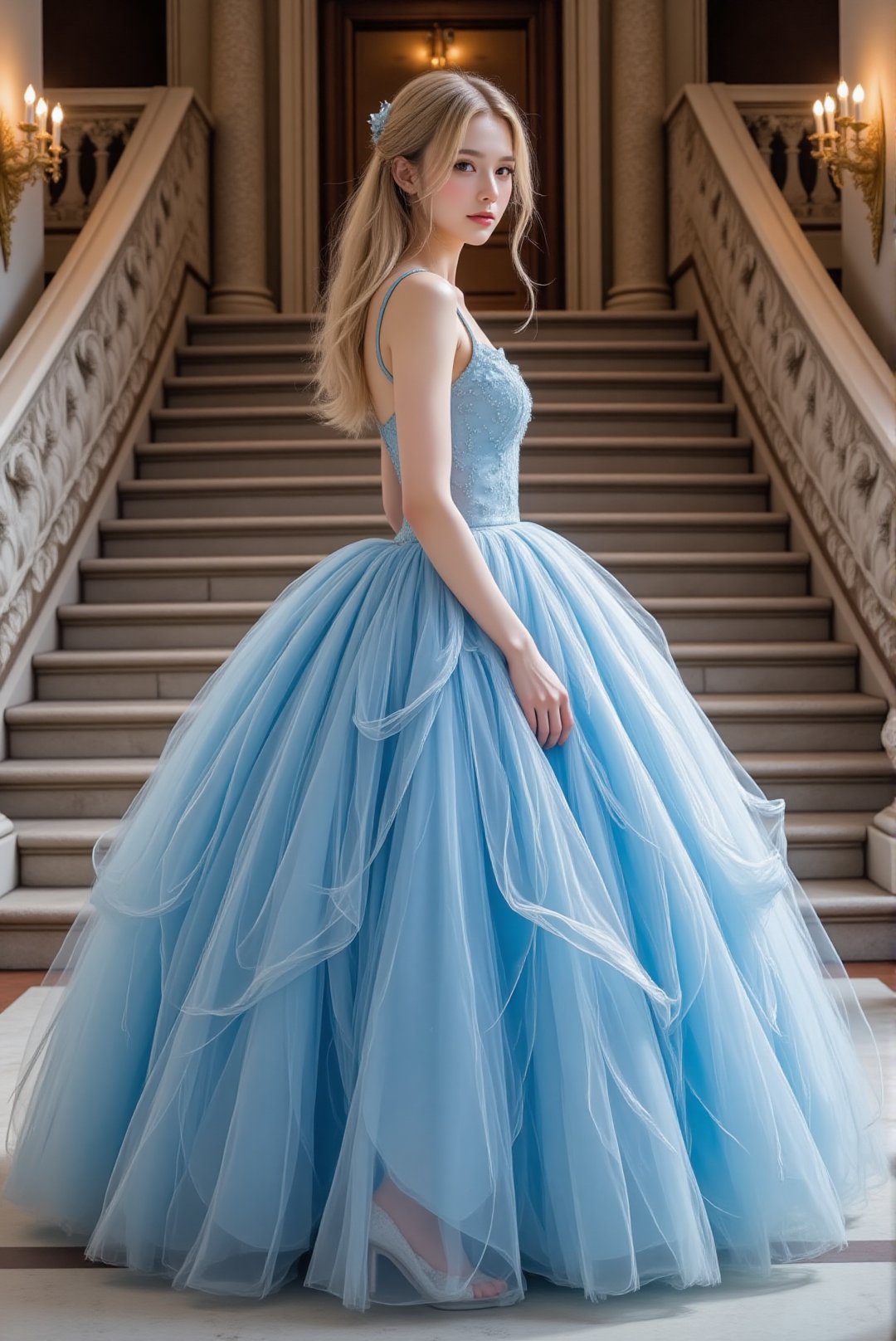 A blonde aristocratic woman is the heroine of the movie "Cinderella" - Cinderella. Her long golden hair was slightly curly...