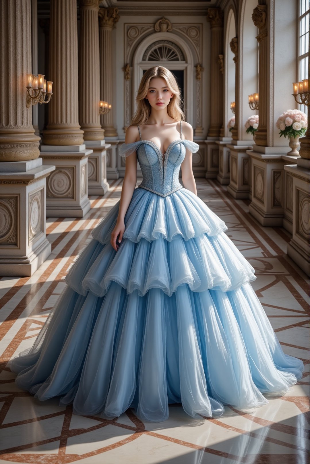 A blonde aristocratic woman is the heroine of the movie "Cinderella" - Cinderella. Her long golden hair was slightly curly...