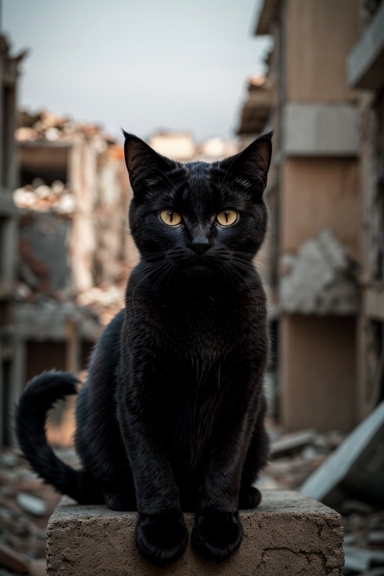 a black cat sitting on a wall,in a ruined city ,low angle view, looking far,full body shot, wide angle lens,Bokeh ruined city
Detailed, Extremely Detailed, Ambient Soft Lighting, Perfect Eyes, Perfect Face, Somber Expression, Some Horror Atmosphere, horror manga protagonist,Cats,Animal,Puppy,Realistic