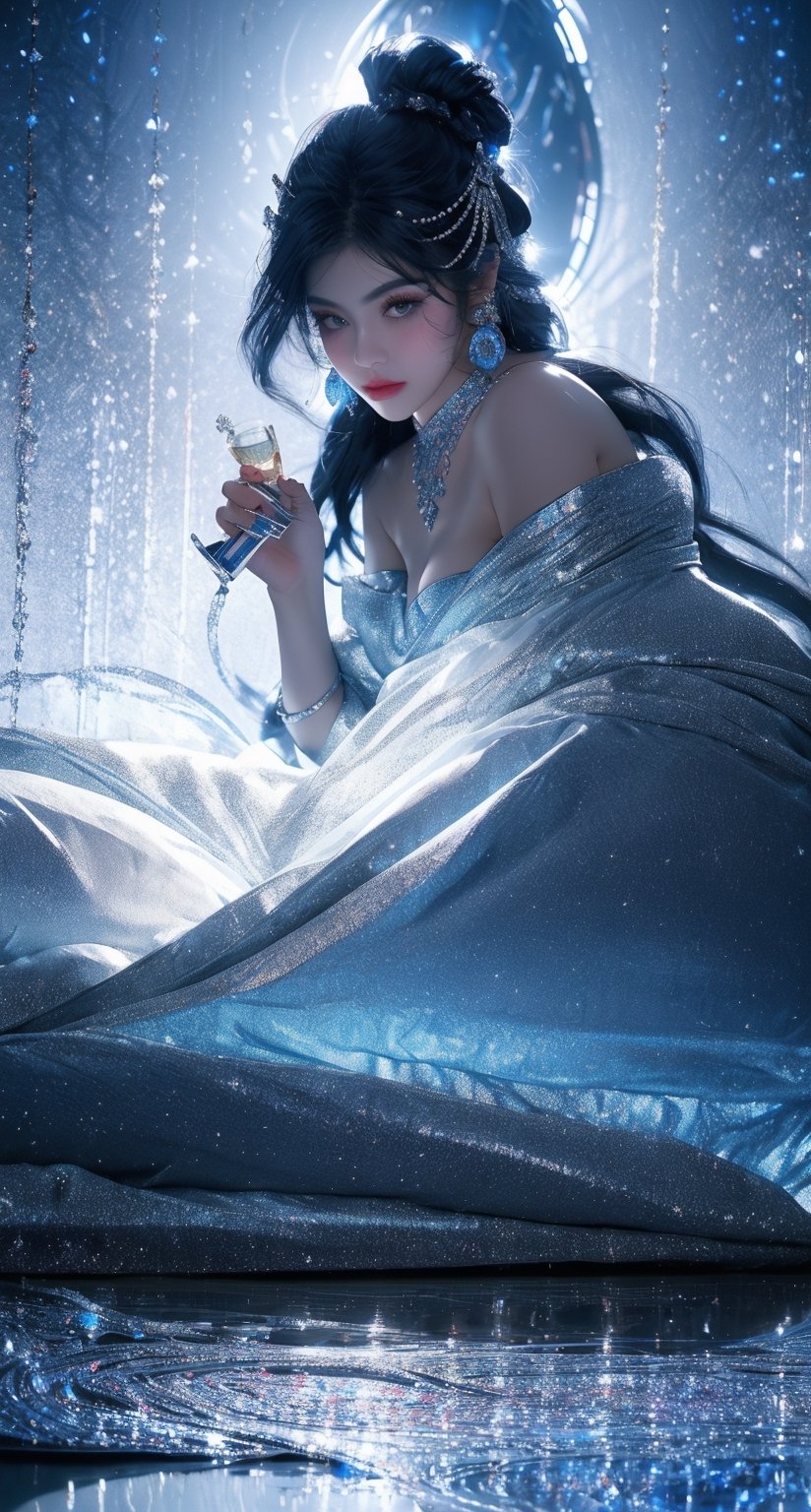 masterpiece, 8k, 1 girl - key lighting, persian princess, enchanting, , charming, elegant palace, high contrast, blue silver theme, ,dynamic move, ,midjourney,1 girl , 