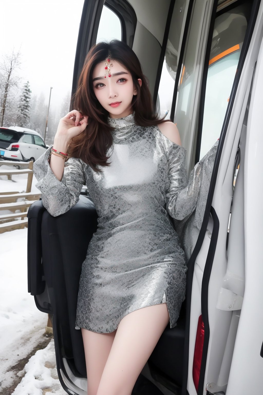 lovely  cute  young  attractive  indian  teenage  girl  in  a  pretty foreign dress,  23  years  old  ,  cute  ,  an  Instagram  model  ,  long  blonde_hair  ,  winter  ,  on the road  .  ,  „  Indian ,Jiang Shu Ying