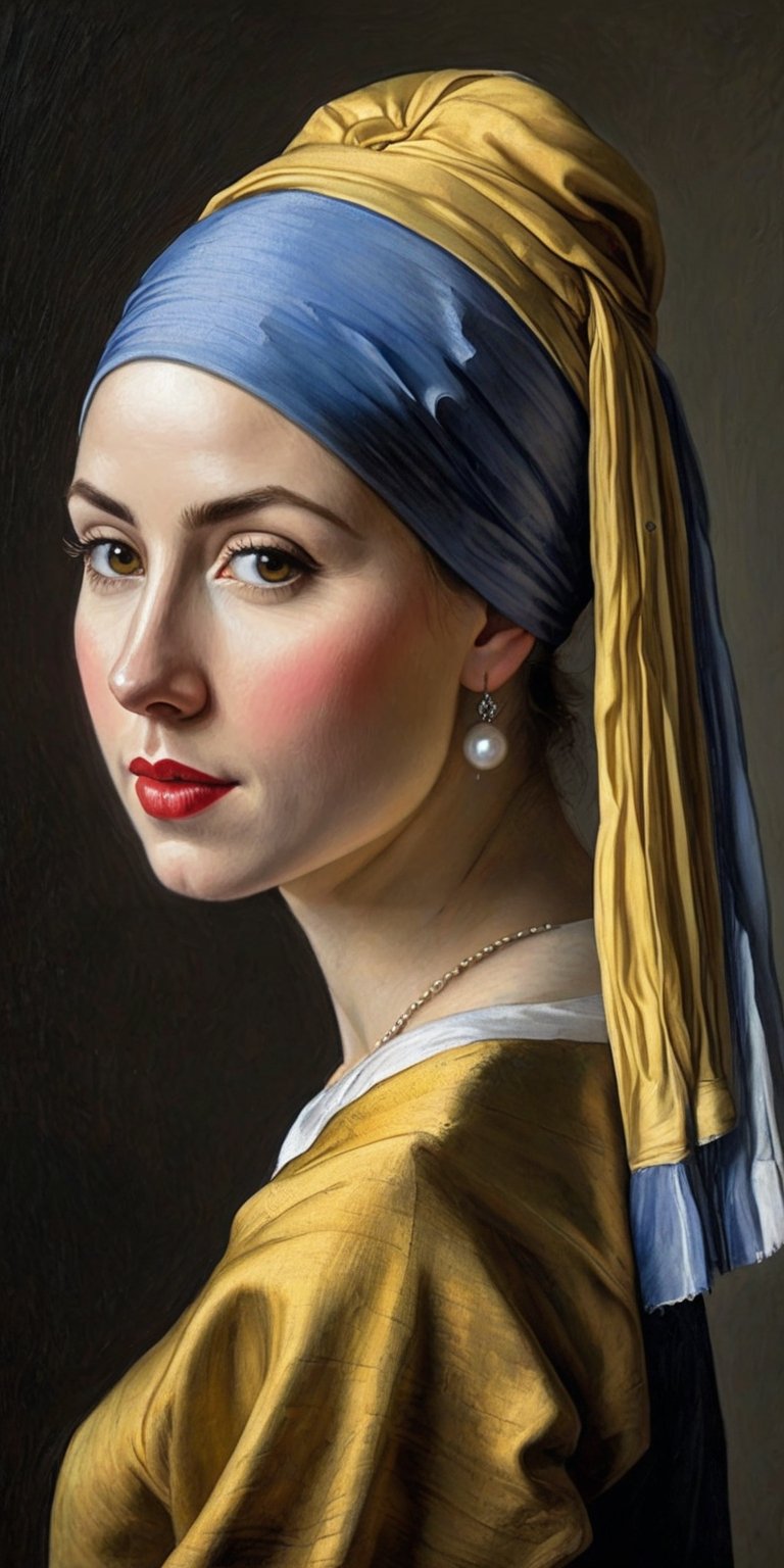 Vermeer, Girl with a Pearl Earring. (Masterpiece, top quality, best quality, official art, beautiful and aesthetic:1.2),(1girl:1.4), extreme detailed,(colorful:1.3),highest detailed,