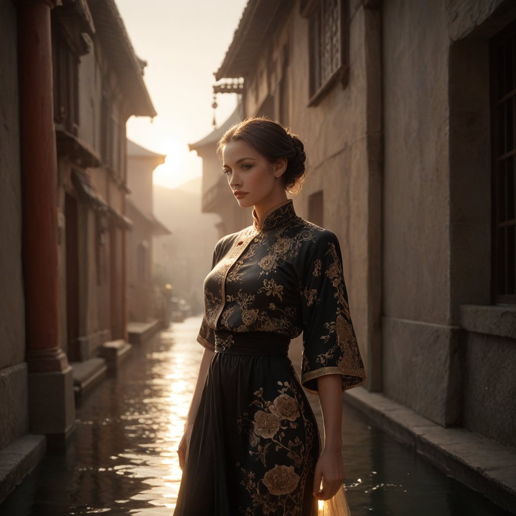 score_9, score_8_up, score_8, score_7_up, 1girl, solo, film noir style , film noir style , Chinese woman, 1950s, Rural China, wearing traditional Chinese clothes, carrying water from well, houses in background, natural lighting, morning, golden hour, gorgeous, amazing, elegant, intricate, highly detailed, dynamic, sharp focus, beautiful light, cinematic, fine detail, enhanced, monochrome, high contrast, dramatic shadows, ArsMovieStill, 35 mm, film grain, 35 mm, film grain, zPDXL, Classic Film Noir style