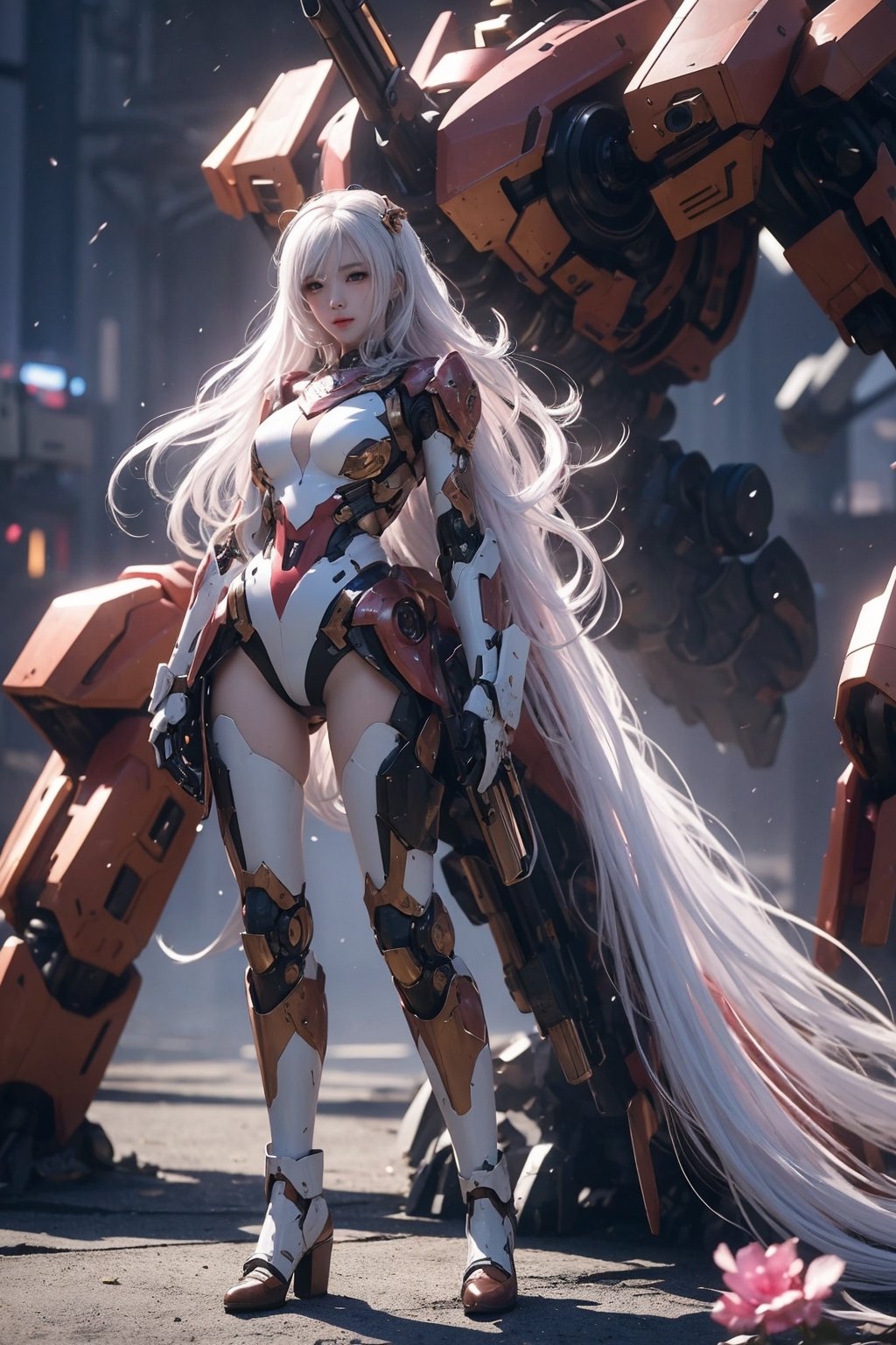 Rough texture, super finevery detailed illustrations, very detailed, intricate details, high resolution, super complex details, very detailed 8k cg wallpaper, RAW Photo, Best Quality, Masterpiece,  Realism, hard disk, beautiful,(war machine),beautifulサイボーグの女性,mecha cyborg ,Battle Mode, With Anical Machines body,sexy, (long hairstyle:1.4),(colorful hair,  White hair:1.2) hair by the breeze and Glare Eyes,{beautiful and detailed eyes},extremely sexy seductive blue eyes, glowing eyes,Cute Face,Dark war, stunning anime face portrait,  beautiful seductive anime woman, go to war, beautiful anime portrait,  beautiful anime girl,  she wears a futuristic outfit, a machine, the whole body is shot, (((night))),(full Body:1.5),photo of perfecteyes eyes, Portrait