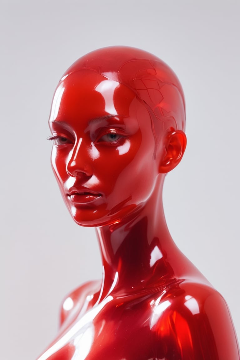 ((close up)), detail, ((neutral gender)), made of red wax, light shining through, translucent wax figure, translucent face, organistic sculpture, ethereal figure, anatomy transparent body, white background, 3d rendering, cinema 4d, blender_(software), DonMCr33pyN1ghtm4r3 