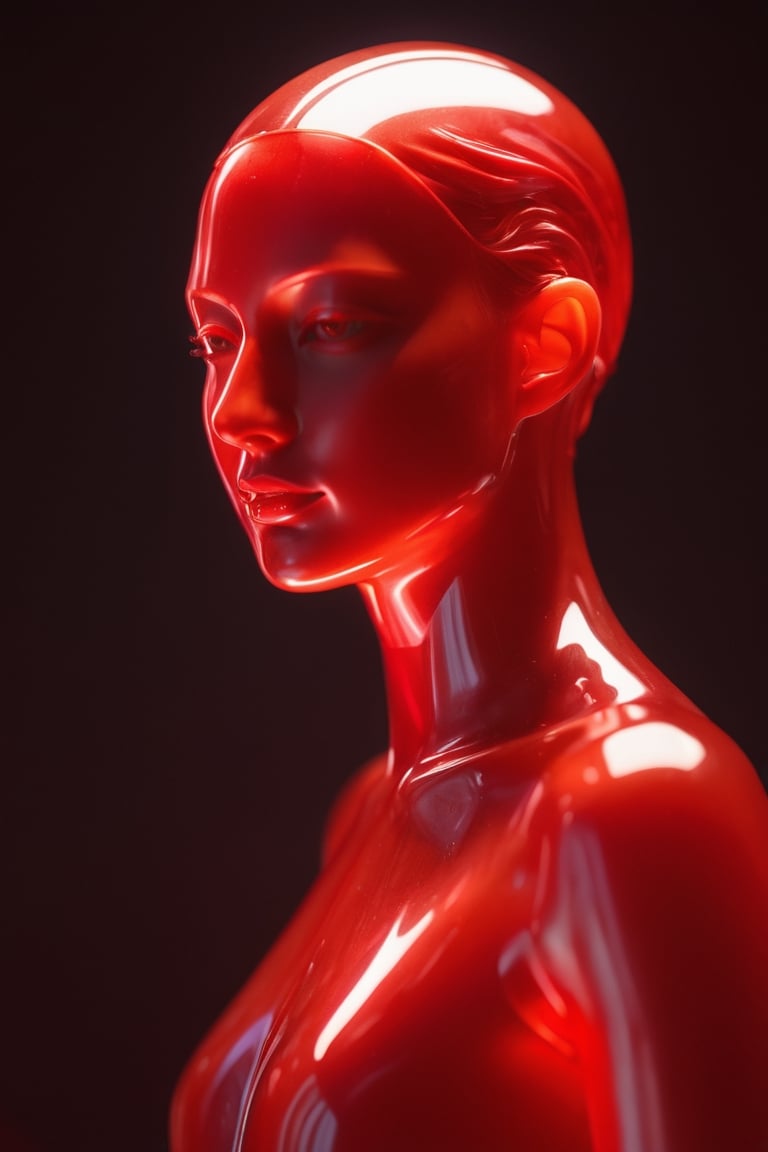 ((close up)), detail, ((neutral gender)), made of red wax, light shining through, translucent wax figure, translucent face, organistic sculpture, ethereal figure, transparent body, 3d rendering, cinema 4d, blender_(software), DonMCr33pyN1ghtm4r3 