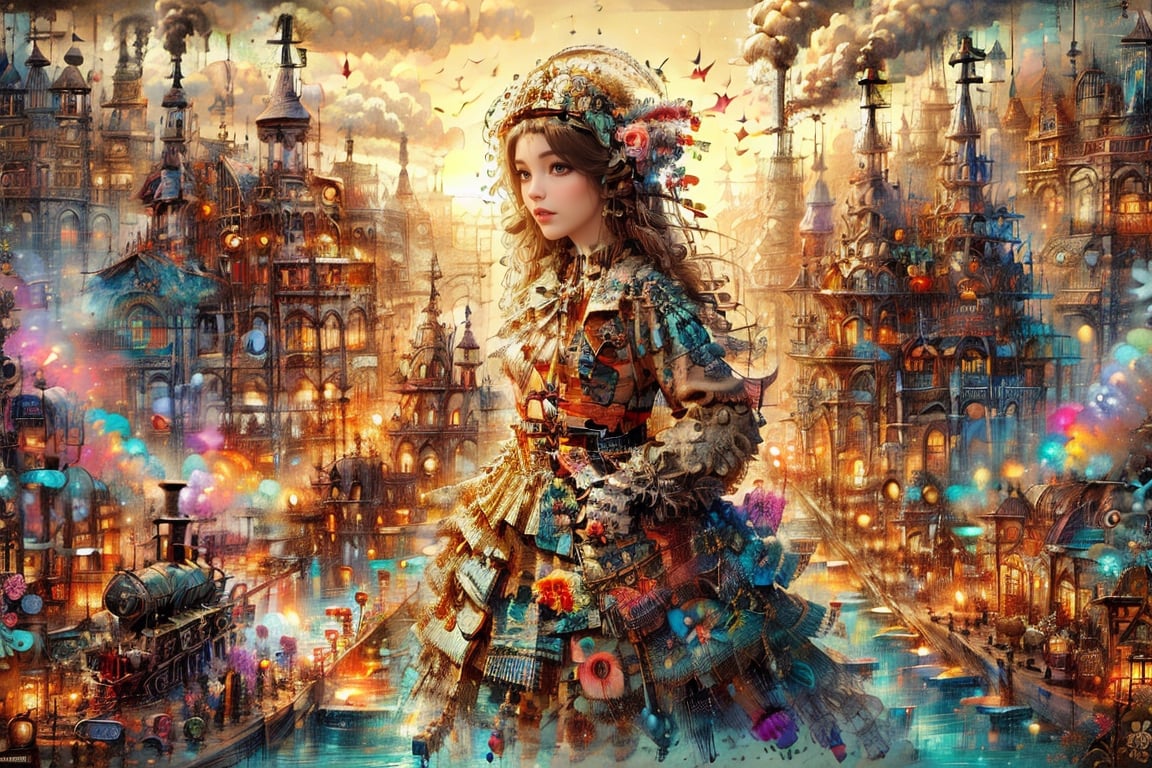 solo girl (1:3) with (black lolita dress) , inspired by an architectural style, holding a case 

urban fairytale ambience , masterpiece , extremely detailed , complex composition , wide angle,  glowing,  splashes of flower,  colorful painting  , A digital illustration,  isometric,  digital art,  toxic waste,, vintage, 

