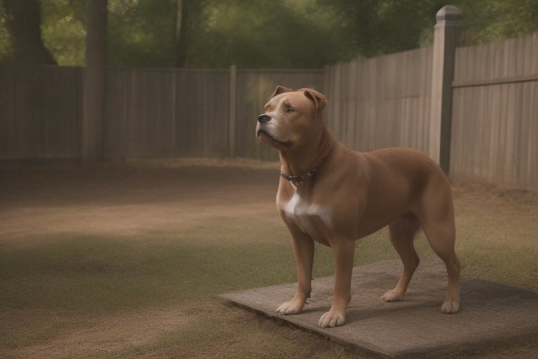 Pitbull dog, standing on fence, mean look, muscle visible,4k