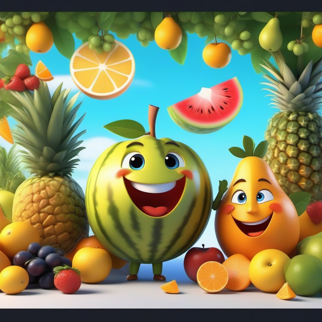 Fruit


 , related scenery, Sharp color background, bursting with positive energy, laughing, Funny, Telling jokes, full body, 8k, 2000s (style), Photo, 3d background, (best quality, masterpiece, ultra-detailed, 8K), hyper-detailed, detailed, photo, highly detailed, colorful, 3d toon style, perfect body and head ratio, Nice eye, lovely eye expression, beautifully shaped lips, radiant smile that lights up face, Soft lighting highlights smile,, scenery and character size perfect ratio, full body, more detail XL,cute cartoon