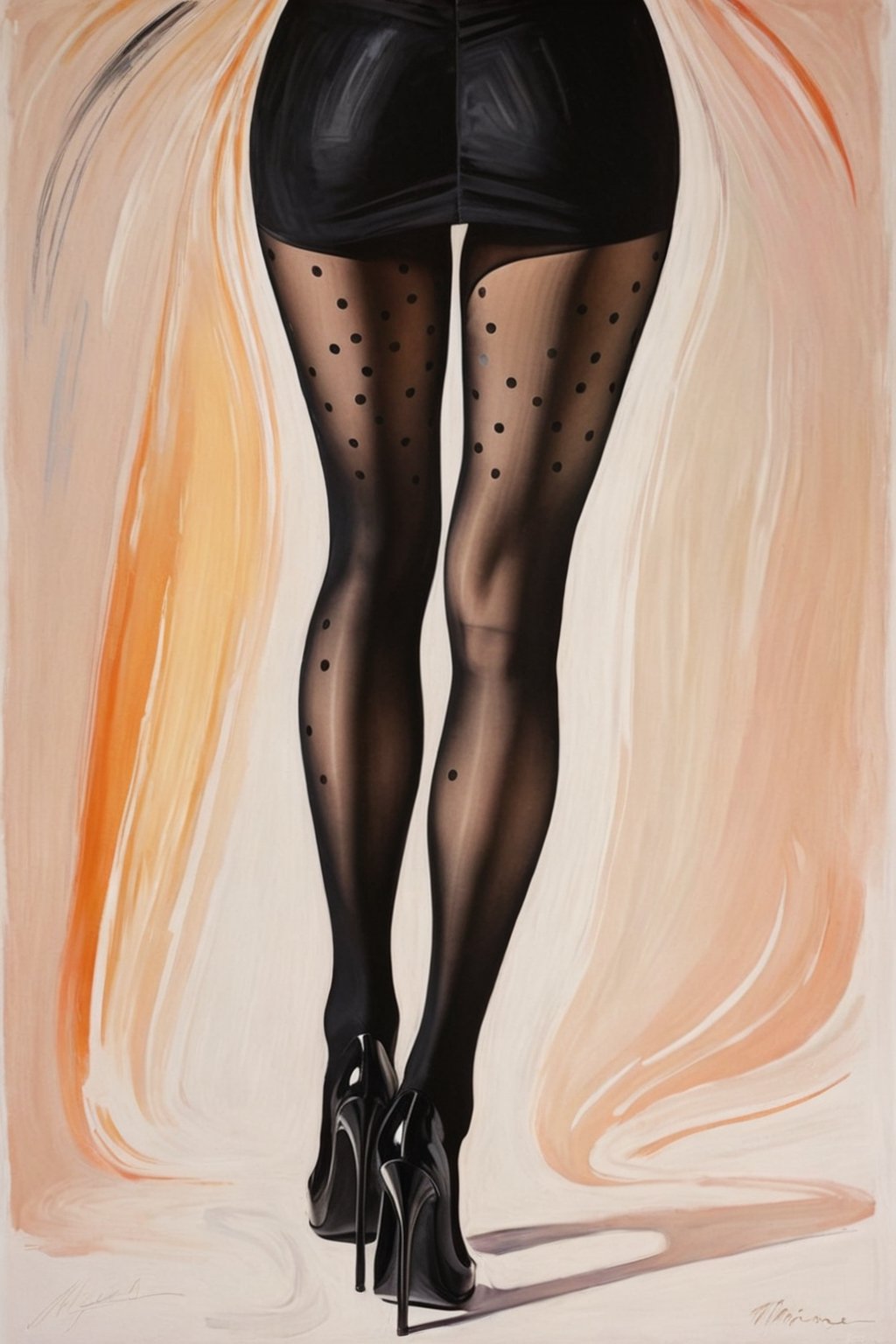 Haute couture fashion illustration,  extreme close up back shot,  of high fashion of a dotted pantyhose by PainkillAH on T...