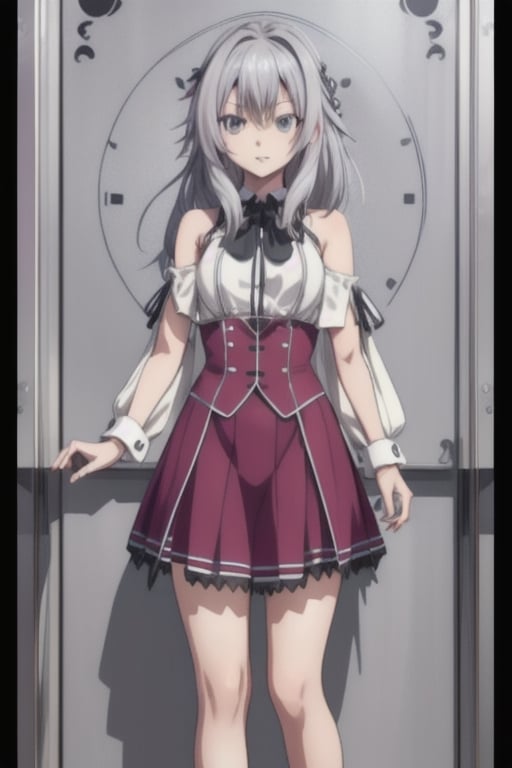 female,Rias Gremory, Gray eyes, gray hair, Japanese school uniform, shoulder length hair, Whole body, Transparent background, aaarisu