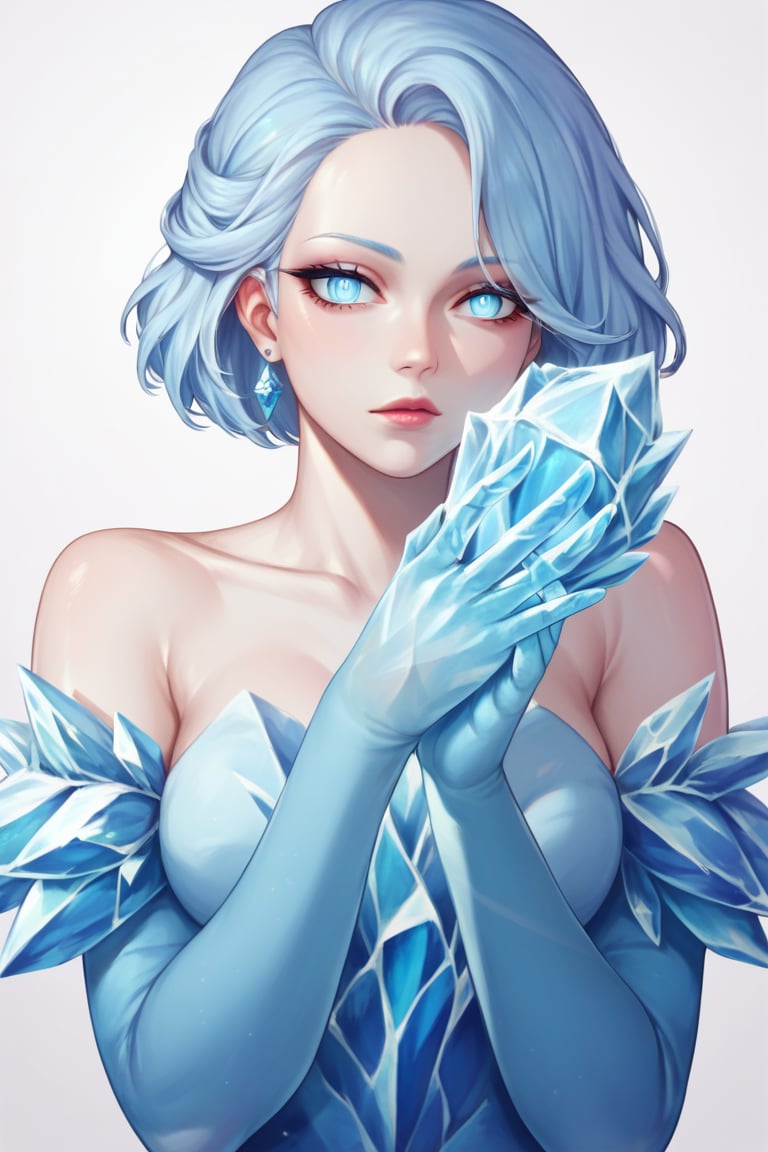 , score_9, score_8_up, score_7_up, ultra detailed,beautiful face,highres BREAK
(1girl),  Very beautiful and badass girl (pale skin, light blUE hair and eyes; bright eyes, very beautiful, ice hands), ((ICE FORM, ICE SKIN)):1,
 

 ,(( white background, blank background)):1, 