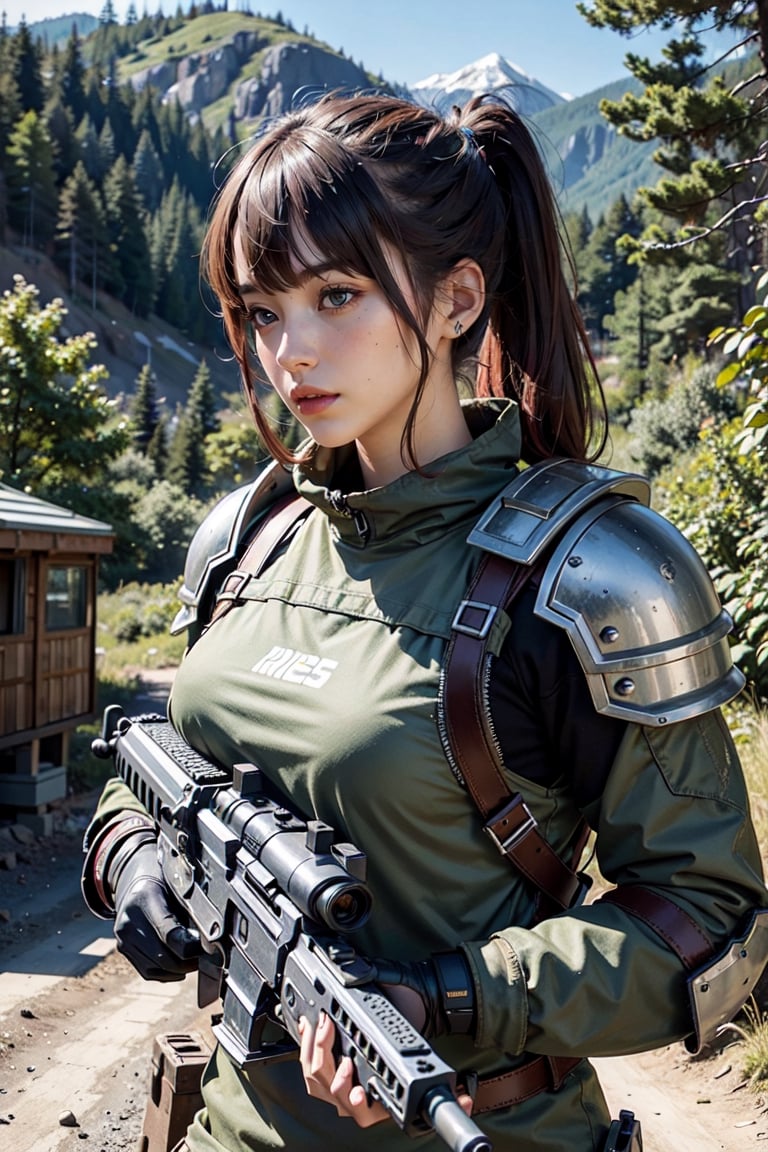 Panoramic daytime outdoor scrap style scene,  HDR effect,  a beautiful girl with dyed hair by aiLover on Tensor.Art