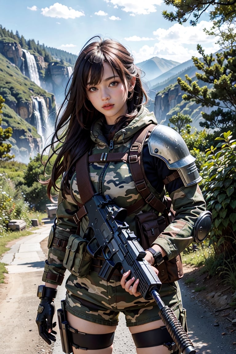 Panoramic daytime outdoor scrap style scene,  HDR effect,  a beautiful girl with dyed hair by aiLover on Tensor.Art