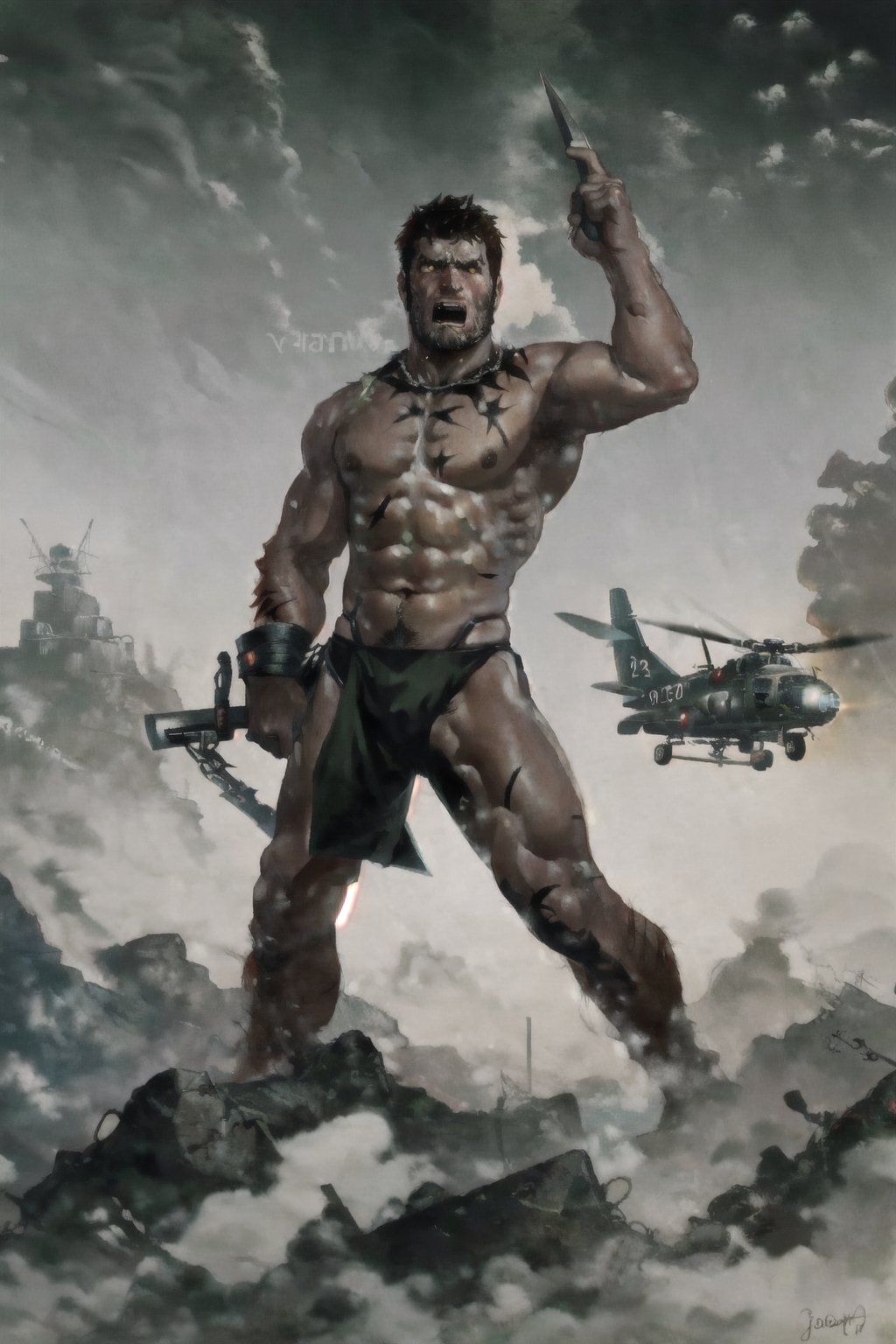 highly detailed, high quality, man, barbarian, barbaric, barbarous, dynamic pose, pubis, bushy_pubes, pubic_hair, hairy legs,body hair, shaggi body hair, warrior, tribal, tattoos, tribal tattoos, tribal ornaments, tribe, man, glorious, manful, manly, men, crotch_bulge, bulge, short hair, people, people around, trees, animals, plants, planes, helicopters, tanks, ships, entire plane, ,whole body, 50 meters high, giant, cityscape, city, buildings, landscape, ci-fi, punk, thong, hairy, chris redfield, handsome man, hairyalpha, sexy, men's thong, naked, almost_naked, scars, battle, fighter, weapons, sword, axe, batons, war, explotions, fire, nudity, nude, naked,full-body_,night city, night, Frazetta,hackedtech,scifi,1boy,VPL,hairy,posing,Frazetta,cyberpunk,hairyalpha,jaeggernawt,Gen X Club,StokeRealV1,data stream, science_fiction,sci-fi,anato, god,pixelated, eros,bulge, crotch_bulge, underwear_bulge,normal testicules, normal balls, hairy chest, hairy abdomen, hairy legs, hairy arms, crhis redfield, hairy pubis, hairy armpits, full_body, evil look, evil gesture, angry face, sandalpunk, color eyes,facial hair,4rmorbre4k, night_sky,punk