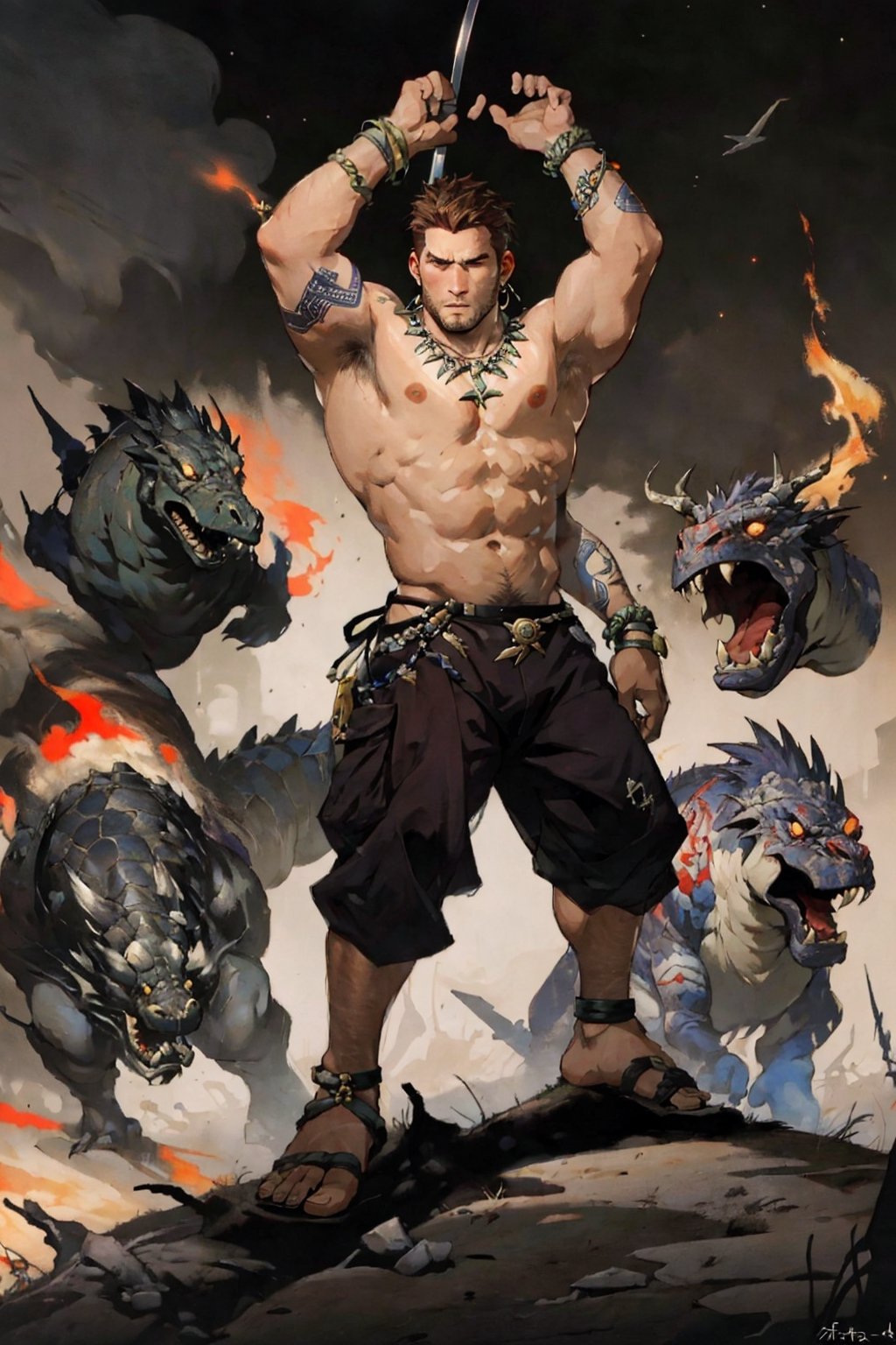 highly detailed, high quality, man, barbarian, barbaric, barbarous, dynamic pose, pubis, bushy_pubes, pubic_hair, hairy legs,body hair, shaggi body hair, warrior, tribal, tattoos, tribal tattoos, tribal ornaments, tribe, man, glorious, manful, manly, men, crotch_bulge, bulge, short hair, people, people around, trees, animals, plants, planes, helicopters, tanks, ships, entire plane, ,whole body, 50 meters high, giant, cityscape, city, buildings, city horizon, city skyline, landscape, ci-fi, punk, thong, hairy, chris redfield, handsome man, piercings, hairyalpha, sexy, men's thong, naked, almost_naked, scars, battle, fighter, weapons, sword, axe, batons, war, explotions, fire, nudity, nude, naked,full-body_,night city, night, Frazetta,hackedtech,scifi,1boy,VPL,hairy,posing,Frazetta,cyberpunk,hairyalpha,jaeggernawt,Gen X Club,StokeRealV1,data stream, science_fiction,sci-fi,anato, god,pixelated, eros,bulge, crotch_bulge, underwear_bulge,normal testicules, normal balls, hairy chest, hairy abdomen, hairy legs, hairy arms, crhis redfield, hairy pubis, hairy armpits, full_body, evil look, evil gesture, sandalpunk, color eyes,facial hair,4rmorbre4k, night_sky,punk,1990s,yofukashi background,flower4rmor,Flower,pyromancer,dynamic pose,necklace, bracelet, ankle bracelet, thong_bikini, suspensory, attack, aztec, fighter, dinosaurs, reptiles,kaiju, battle, battlefield,