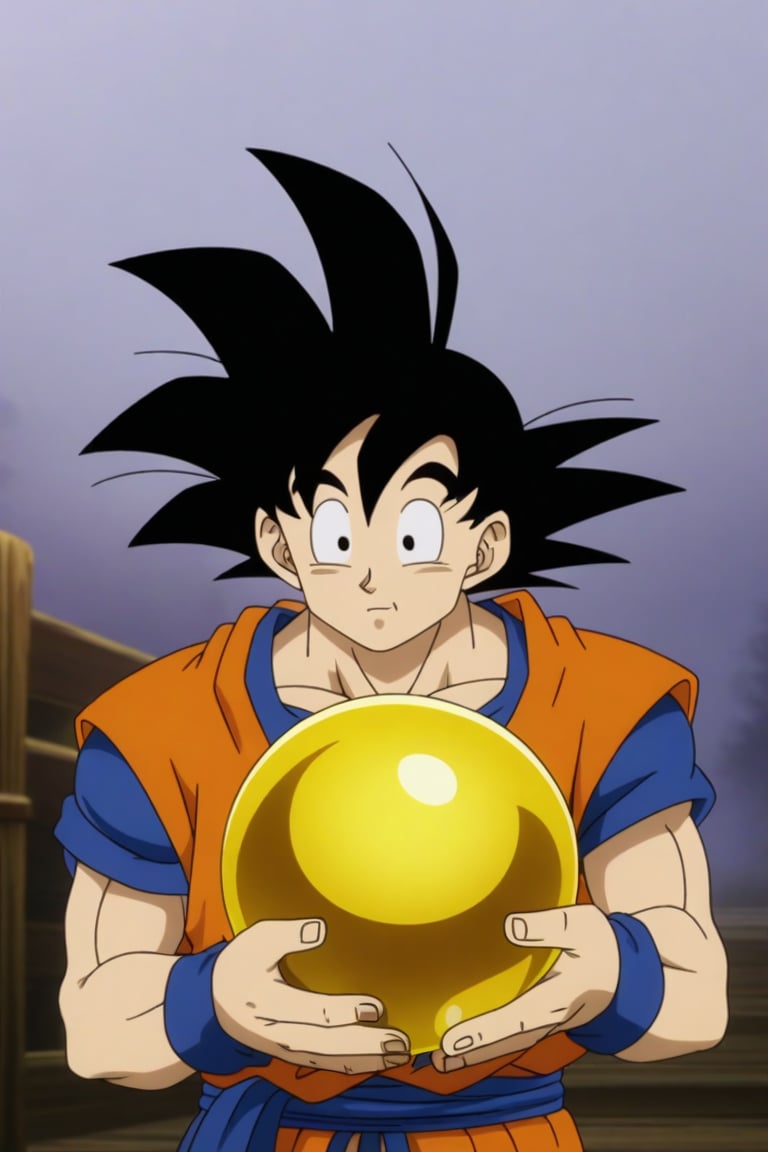 son goku holding a golden ball , 4k anime