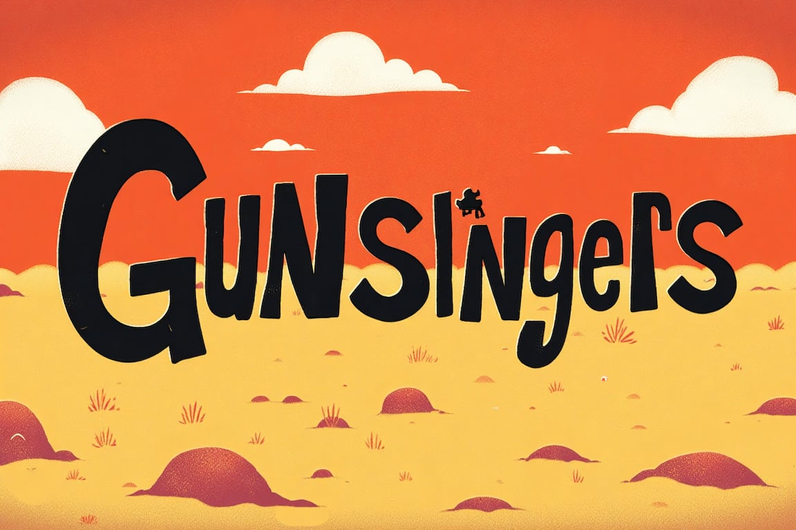 Gs-style  text "GunSlingers", in whimsical westren style font