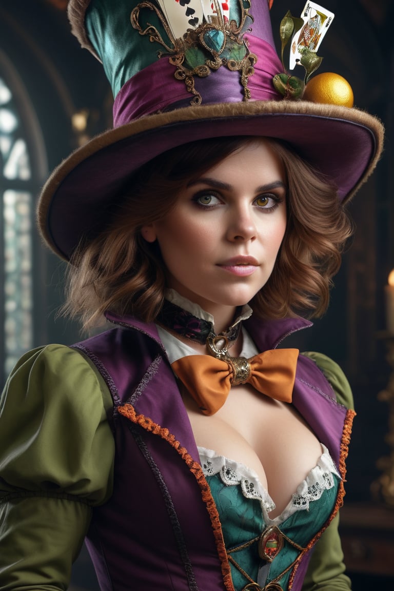 Beautiful and Alluring Princess Eugenie, as Mad Hatter, ornaments, Athletic Well Toned Body, Elegant Form, Beautiful Face, Ominous Gothic Theme, fantasy theme, Fiverr Dnd Character, Octane Render, Digital Art, Extreme Detail, 4k, Ultra Hd, Polished, Beautiful, Hyperdetailed, Intricate, Elaborate, Meticulour