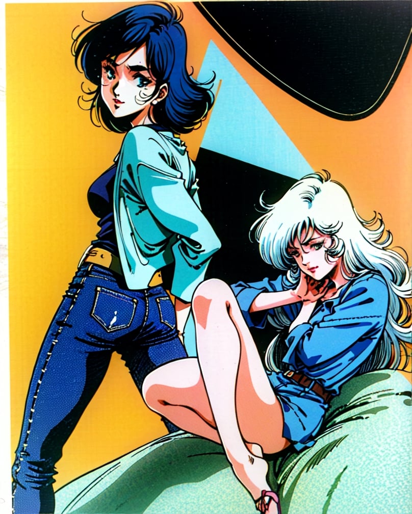 ((Art style by leiji matsumoto)), 1female, beautiful detailed eyes, sexy punk girl detailed makeup, tight blue jeans, cropped blue denim jacket, cropped black t-shirt, dark lips, kairi sane hairstyle, full body shot, black eyeshadows,kairisane,Megan fox. masterpiece, best quality, very aesthetic, absurdres traditional media
retro artstyle
1980s style