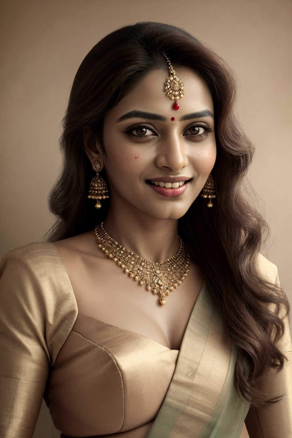 (best quality,4k,8k,highres,masterpiece:1.2),ultra-detailed,(realistic,photorealistic,photo-realistic:1.37),beautiful,indian woman,(expressive eyes:1.1),(radiant smile:1.1),close-up,portrait,(smooth skin:1.1),(long,shiny hair:1.1),vibrant colors,studio lighting,ethnic jewelry,traditional attire (sari),ornate henna design,delicate facial features,graceful pose,serene expression,subtle makeup,rich textures,deep gaze,gorgeous accessories,exquisite craftsmanship,soft shadows,subtle highlights,warm color palette,aesthetic composition,striking contrast,detailed patterns,impeccable clarity,natural beauty,luminous complexion,regal elegance,unforgettable charm,intense gaze,dreamy ambiance,radiant personality,colorful backdrop