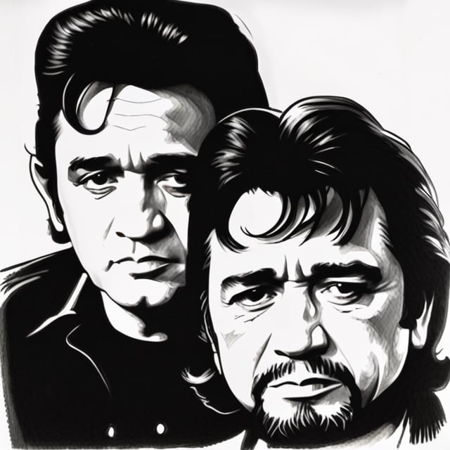 johnny cash and waylon jennings black and white sketch