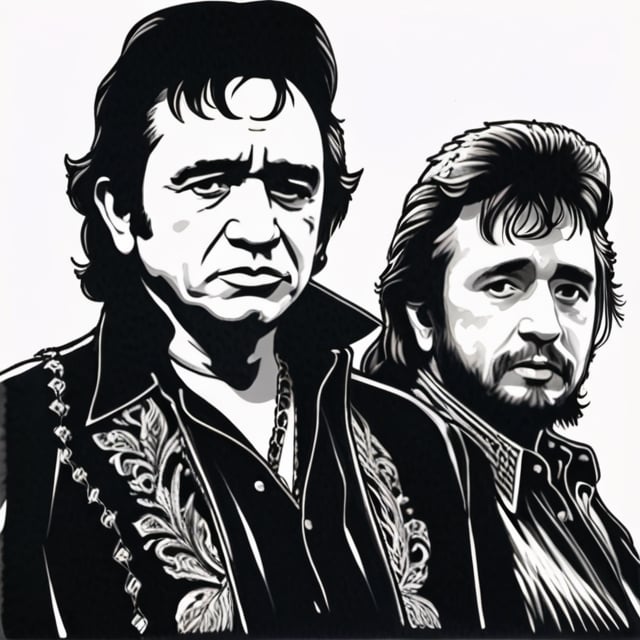 johnny cash and waylon jennings black and white sketch