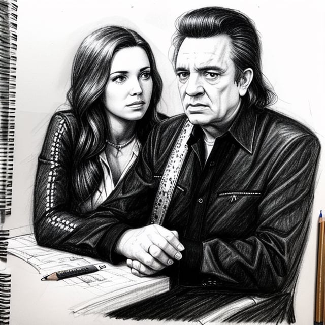 johnny cash and waylon jennings pencil sketch