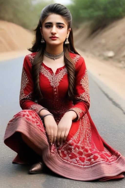 21 old pakistani girl wearing western dress sit in the side of road