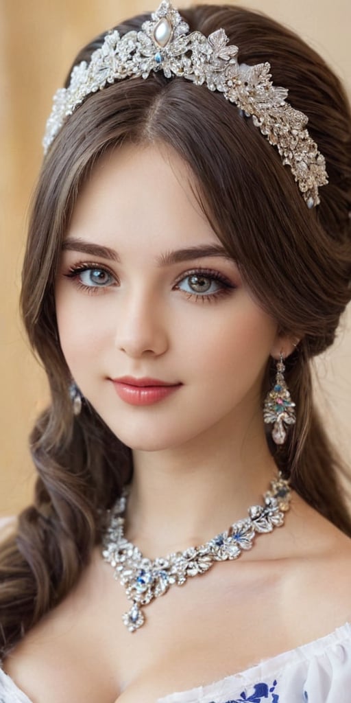 full image, Azur Lane,Beautiful Ukrainian girl,20 years old,A happy expression,Beautiful iris with high precision, light grey eyes,Ukrainian Chirpy,(Big breasts),(Deep cleavage),(long pure Brown hair),smooth hair,
Wearing traditional Ukrainian wedding costumes intricately embroidered with delicate and beautiful patterns, characterized by bright colors and fine needlework, women wear headscarves and headdresses decorated with jewels and beads, adding elegance to their ensembles, earrings, necklaces, bracelets, and other accessories. accessories, red bottoms, and fur boots,Extremely Realistic,Score_9,niji5,aesthetic,perfecteyes,Hot Body, b4b1