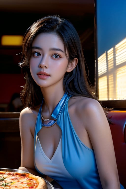 Hyper-Realistic photo of a girl sitting in a pizza restaurant,  20yo,  1girl by TEST on Tensor.Art