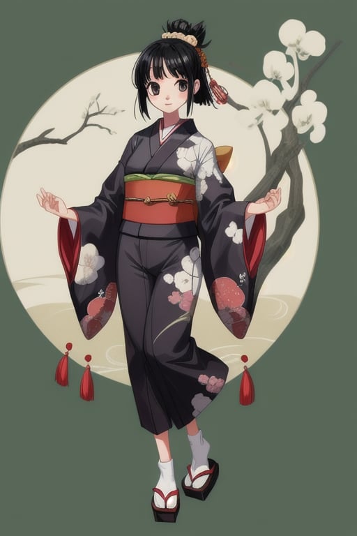 full body, young, black hair, Japanese style background 